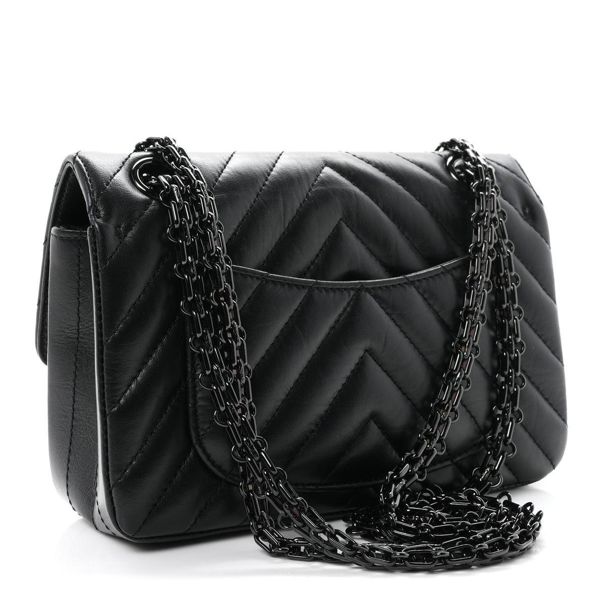 Chanel Aged Calfskin Chevron Quilted 2.55 Reissue Mini Flap So Black 3 of 11
