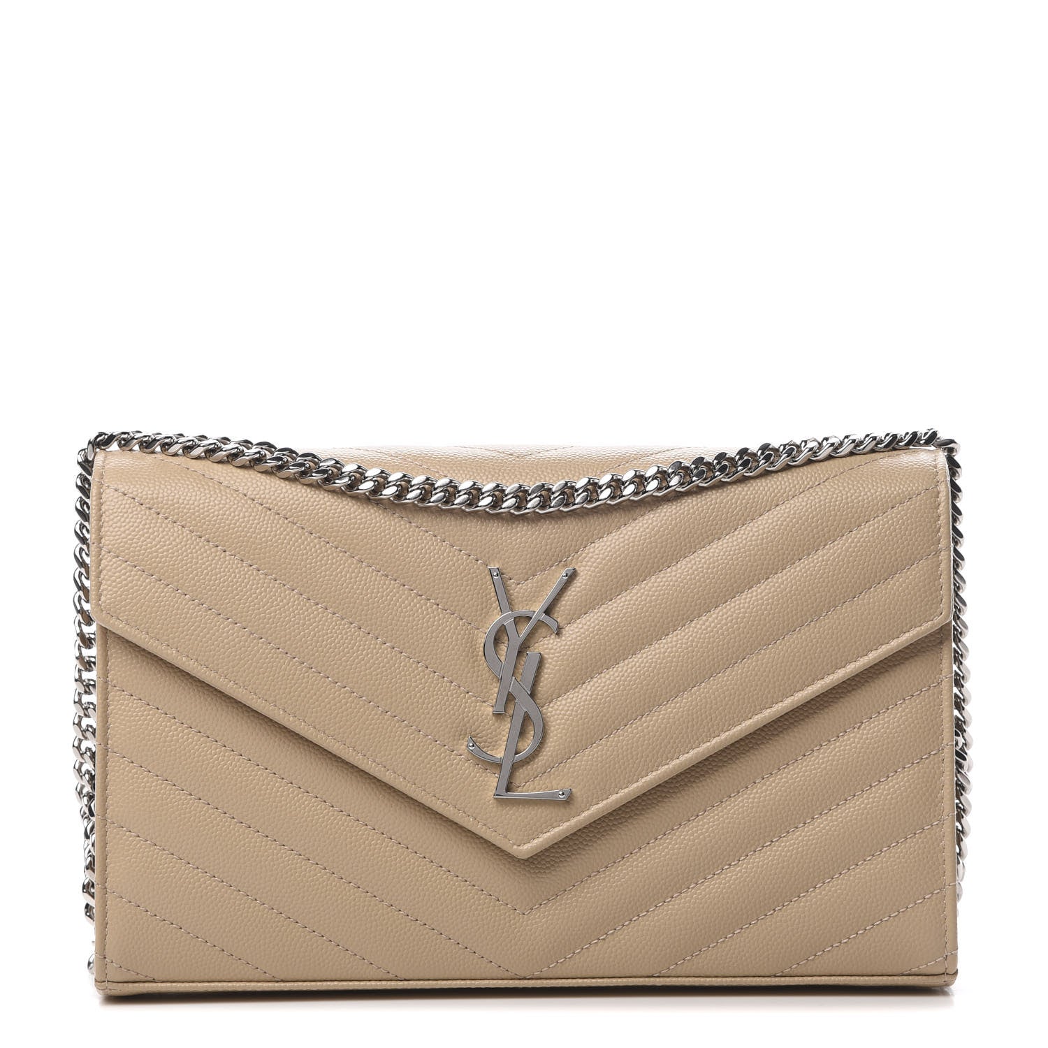 Saint Laurent Grain De Poudre Matelasse Chevron Monogram Chain Wallet Nude Powder 1 of 12
