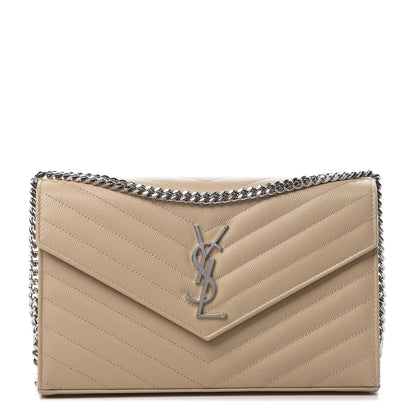 Saint Laurent Grain De Poudre Matelasse Chevron Monogram Chain Wallet Nude Powder 1 of 12