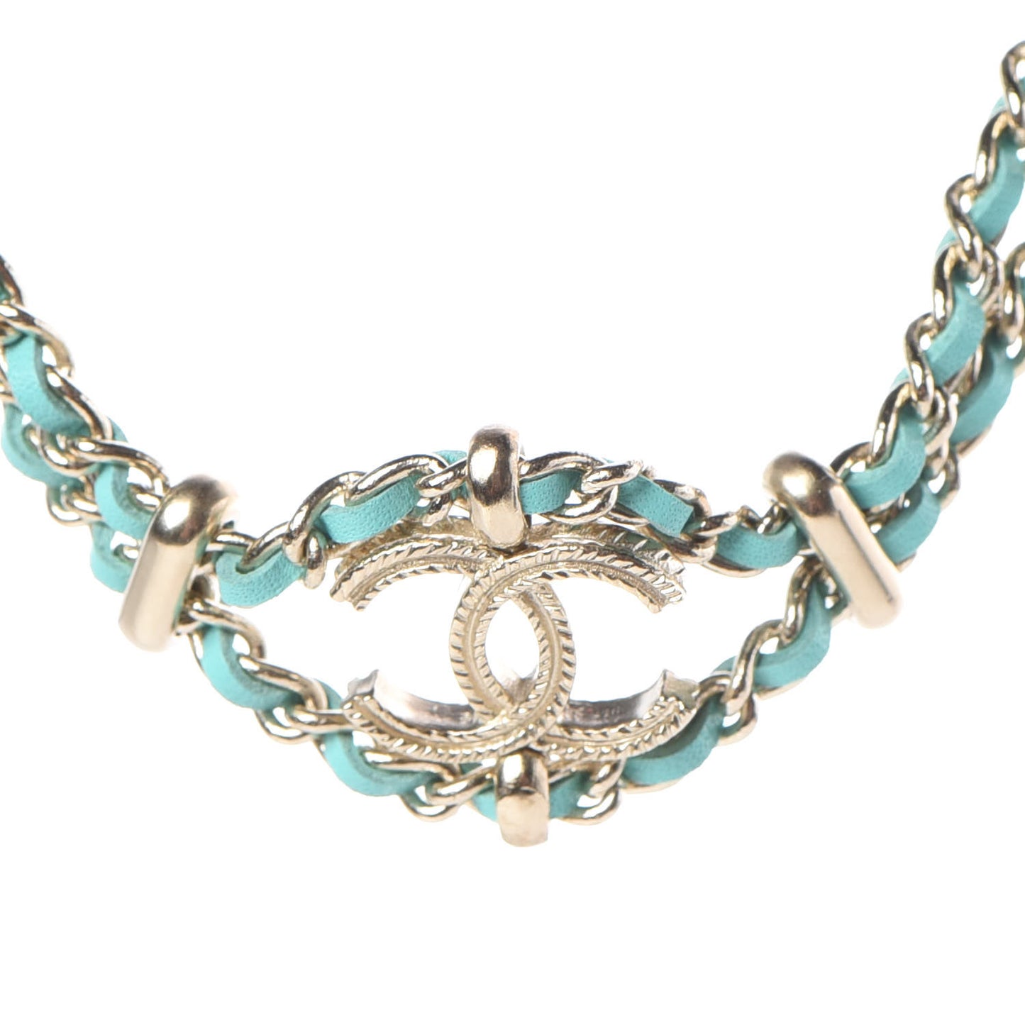 Metal Lambskin CC Chain Link Necklace Turquoise