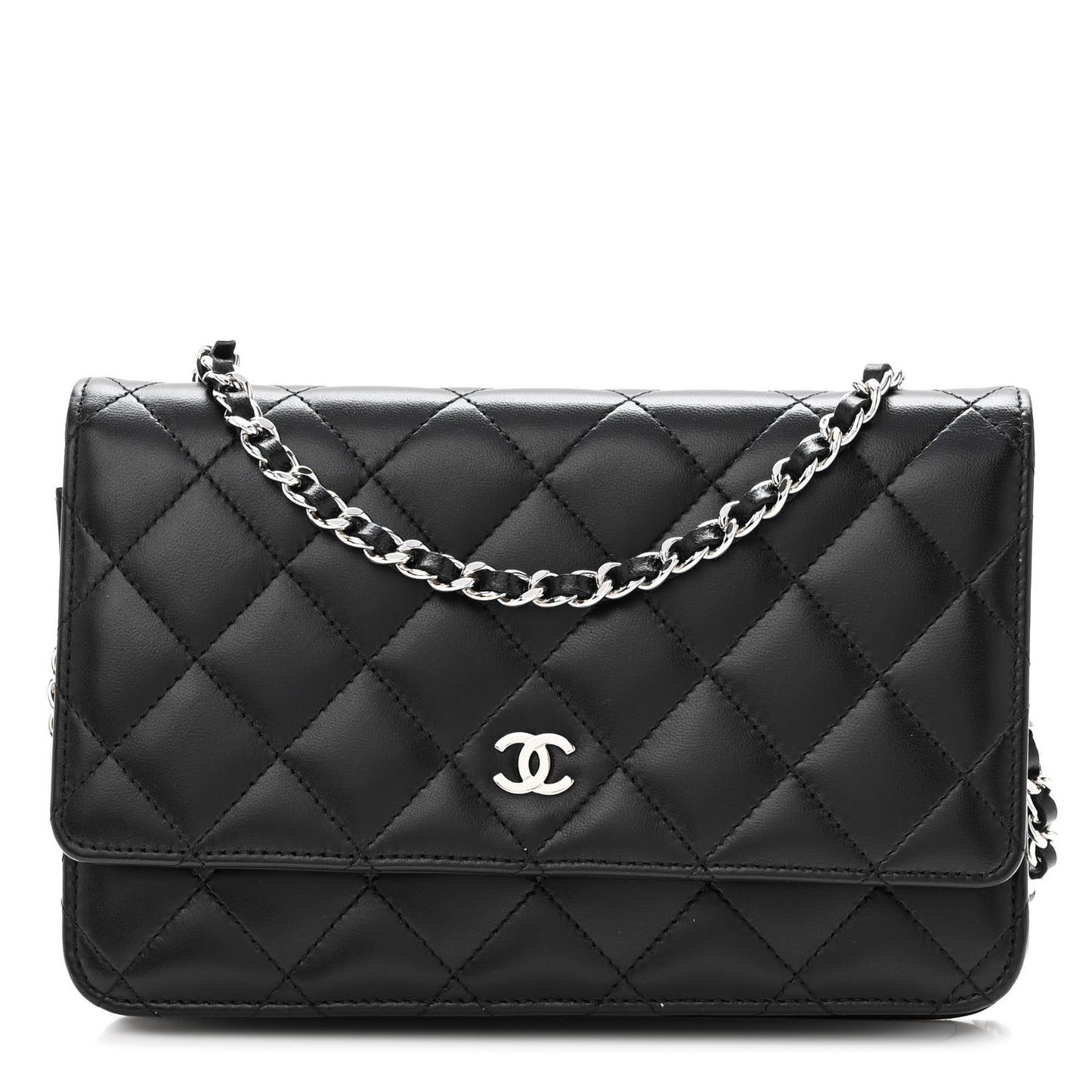 Lambskin Quilted Wallet On Chain WOC Black