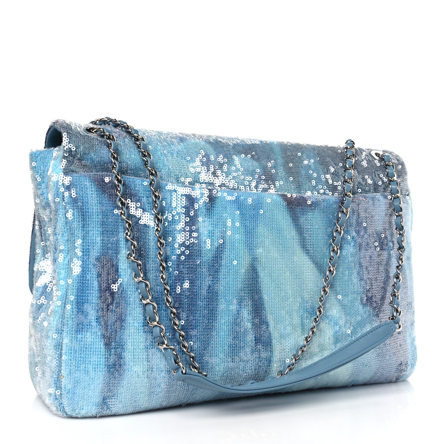 Chanel Sequin Resin Crystal Large Waterfall Charms Flap Light Blue 3 of 9