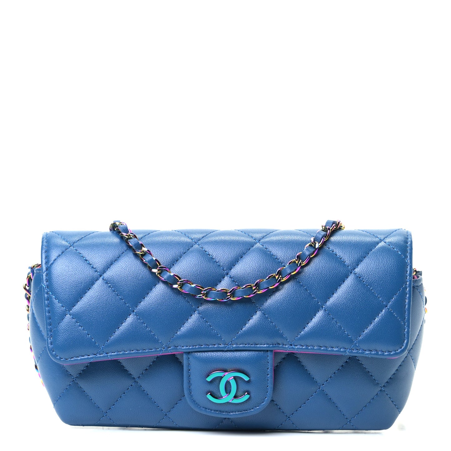 Lambskin Quilted Glasses Case With Chain Blue Purple