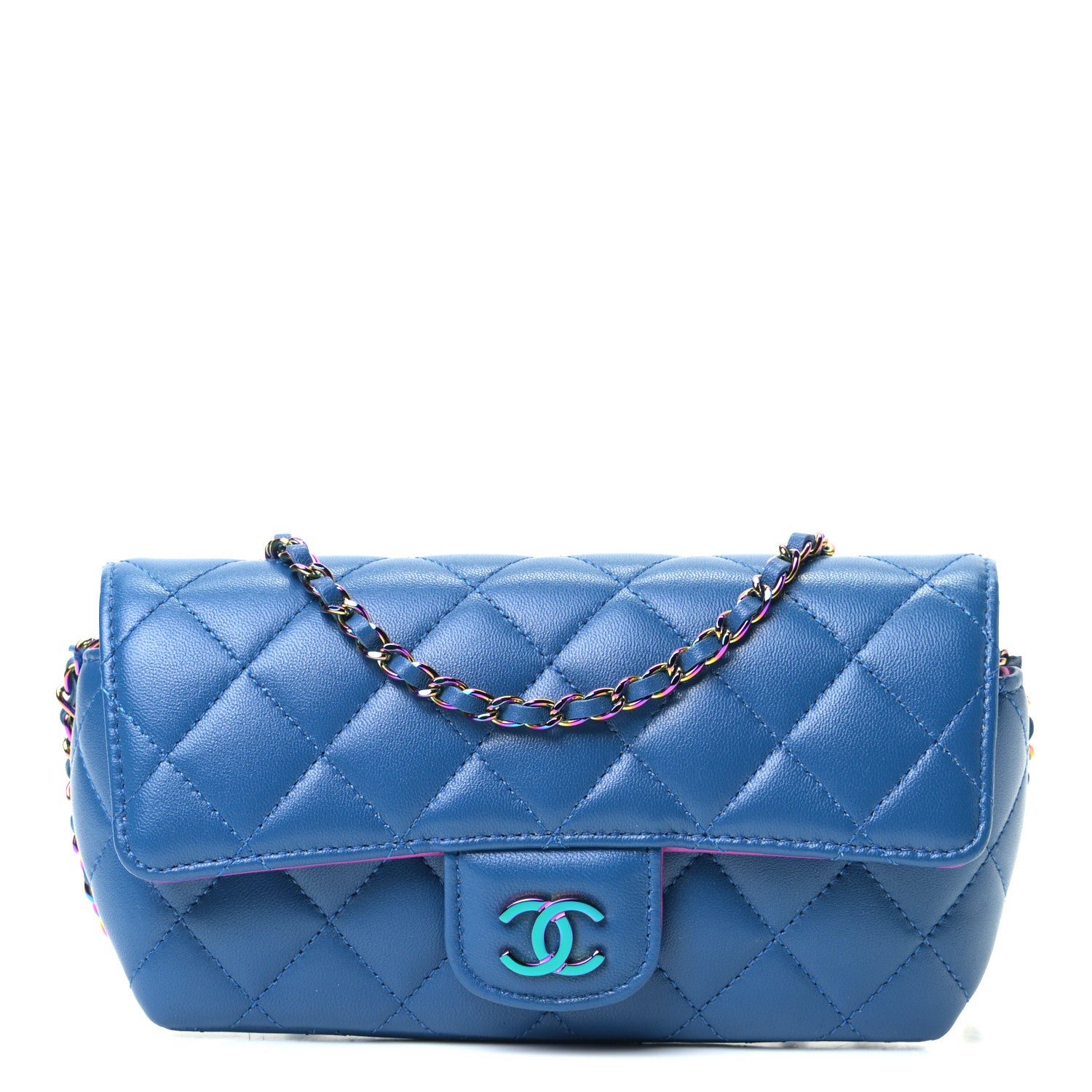 Chanel Lambskin Quilted Glasses Case With Chain Blue Purple 1 of 5