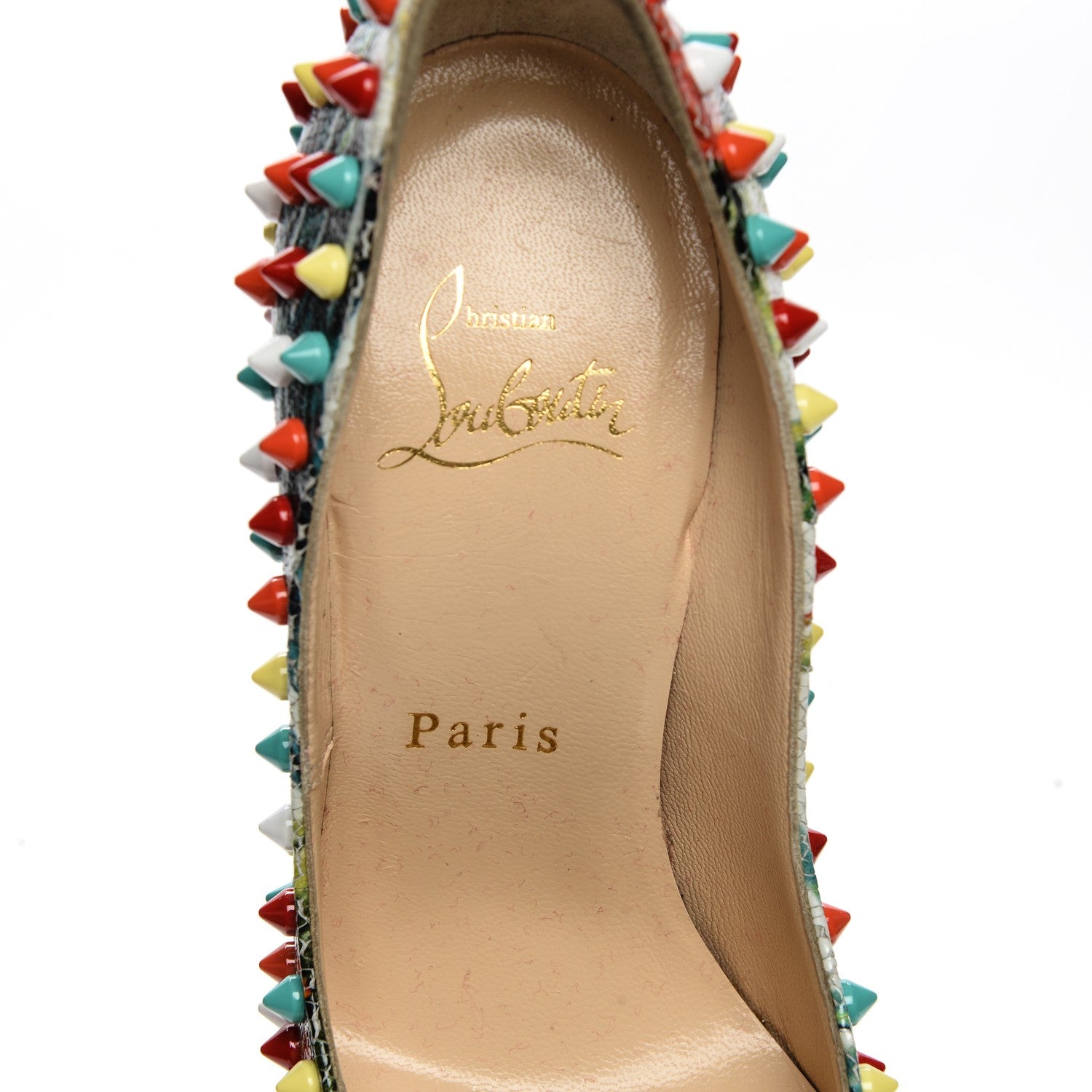 Christian Louboutin Crackled Calfskin Hawaiian Print Follies Spikes 120 Pumps 35 White Multi 7 of 7