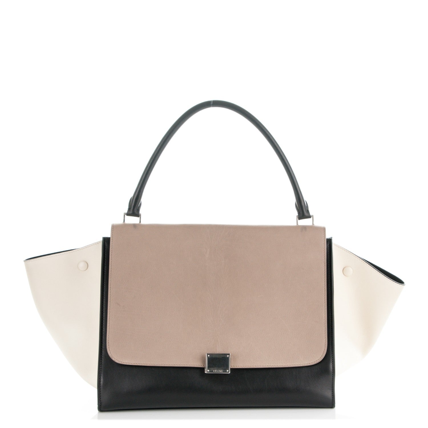 Celine Drummed Calfskin Large Tri-Color Trapeze Light Khaki 1 of 9