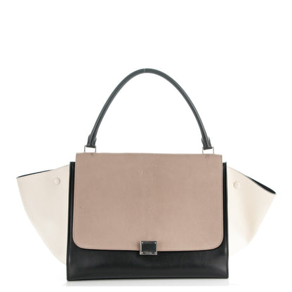 Celine Drummed Calfskin Large Tri-Color Trapeze Light Khaki 1 of 9