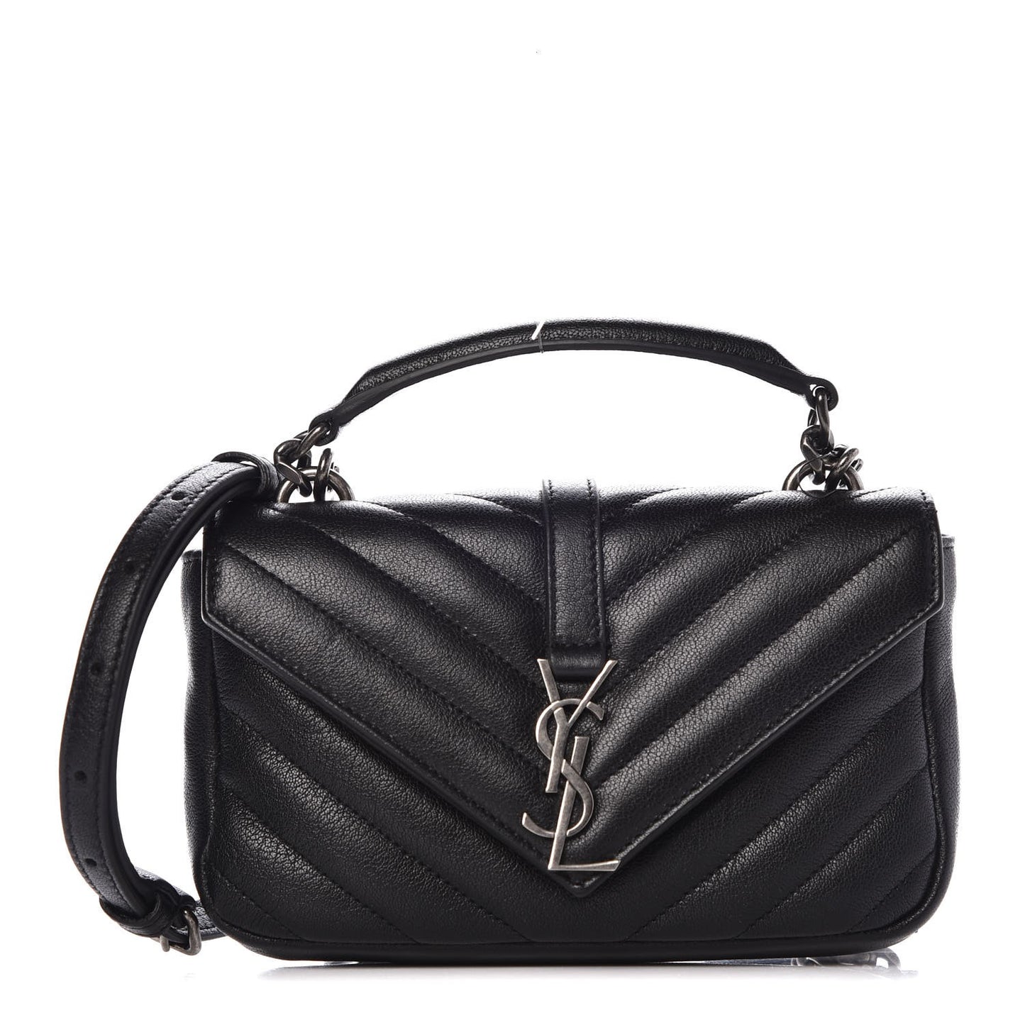Sheepskin Matelasse Chevron Monogram College Chain Wallet Black