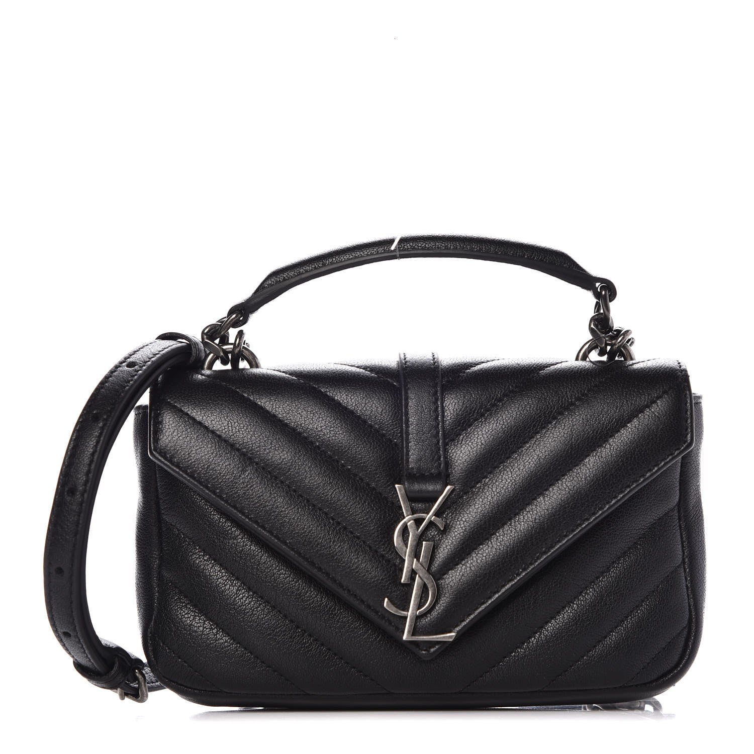 Saint Laurent Sheepskin Matelasse Chevron Monogram College Chain Wallet Black 1 of 8