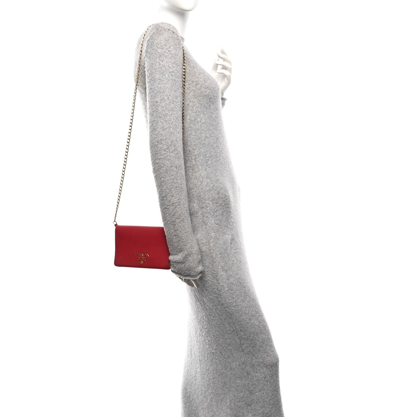 Saffiano Lux Chain Wallet Fuoco