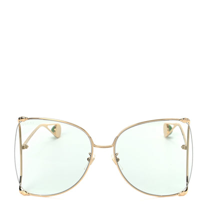 Gucci Metal Oversized Round Sunglasses GG0252S Gold Green 2 of 8