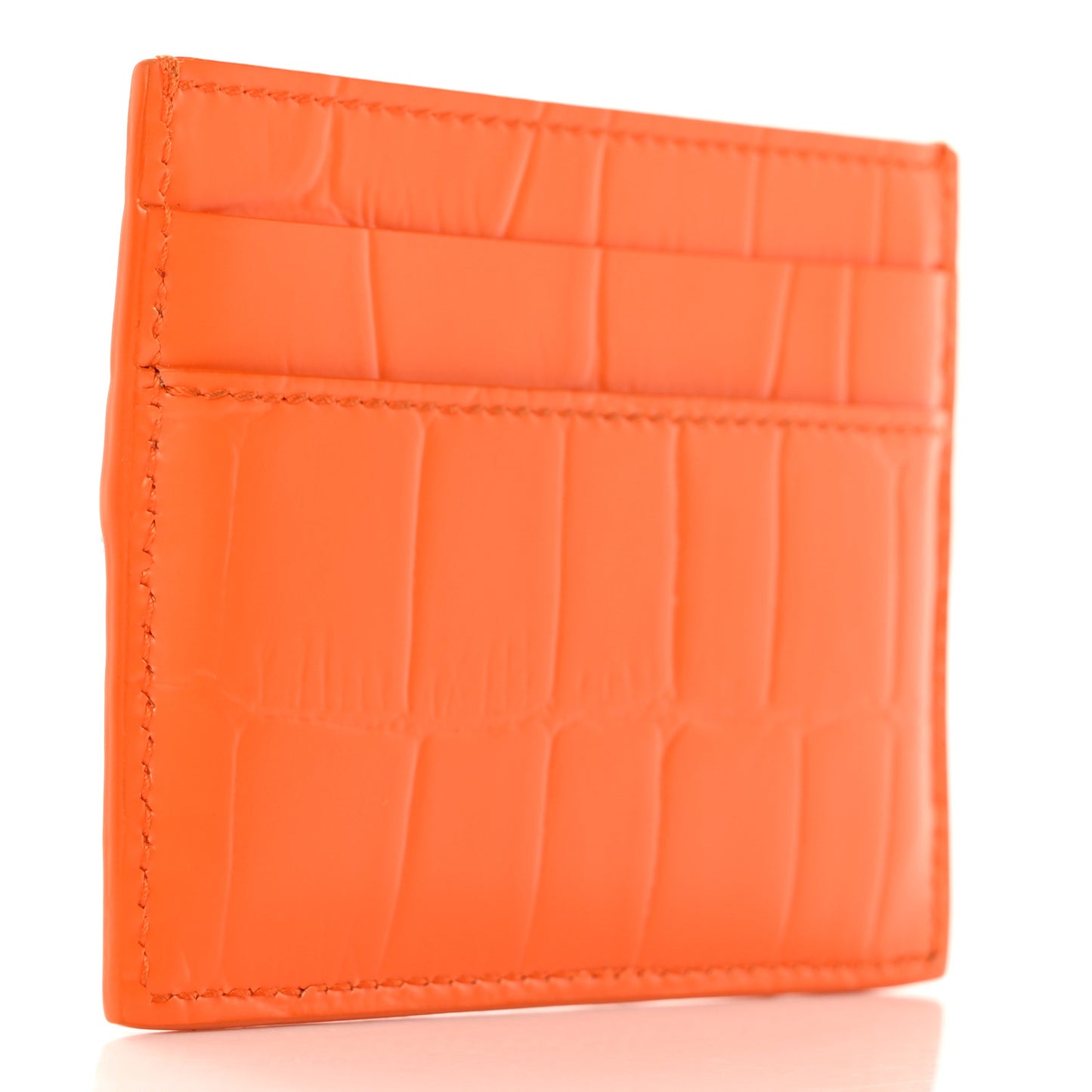 Semi Shiny Calfskin Crocodile Embossed Neo Classic Card Holder Orange