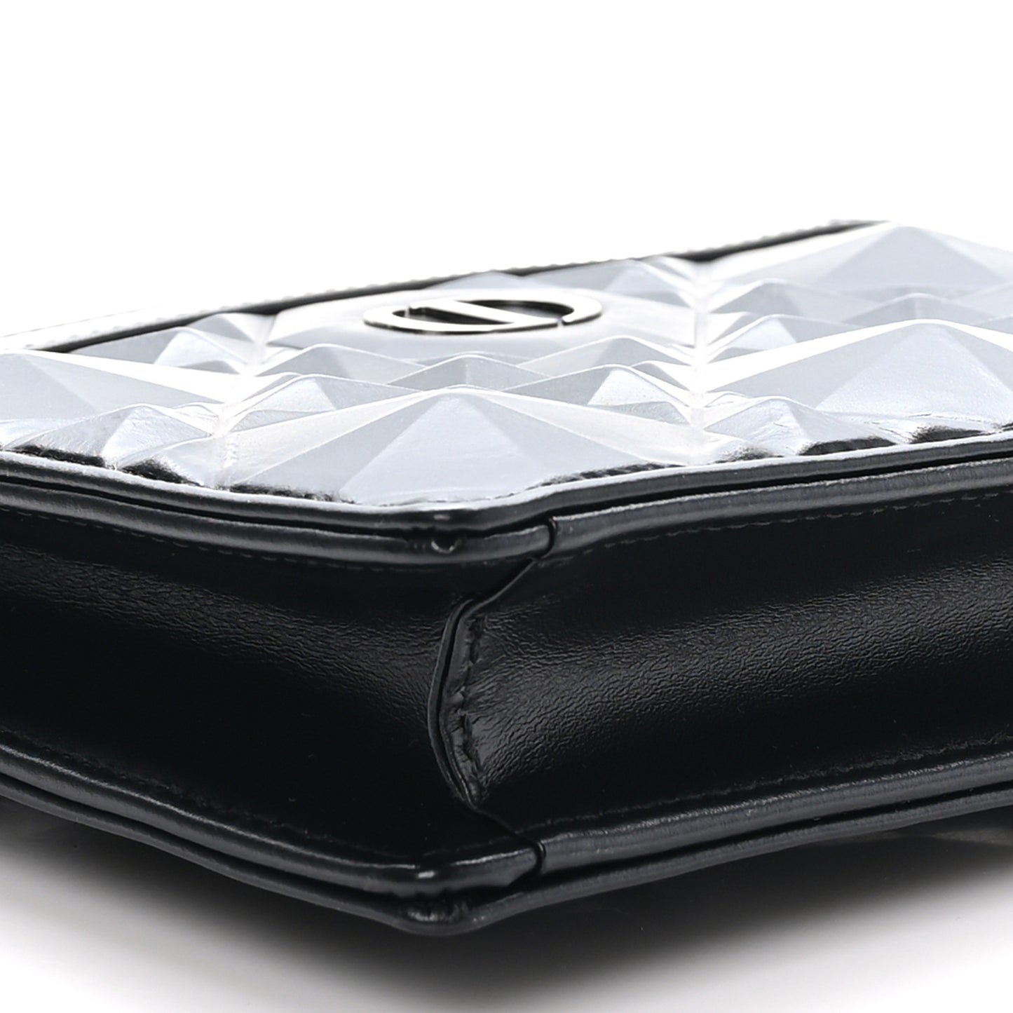 Calfskin Macrocannage Diamond Caro Zipped Pouch With Chain Black