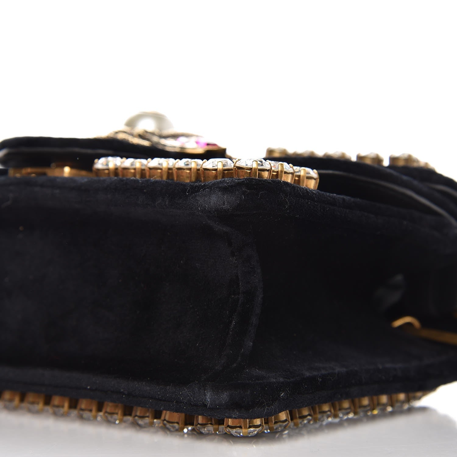 Gucci Velvet Crystal Mini Bee Broadway Shoulder Bag Black 9 of 9