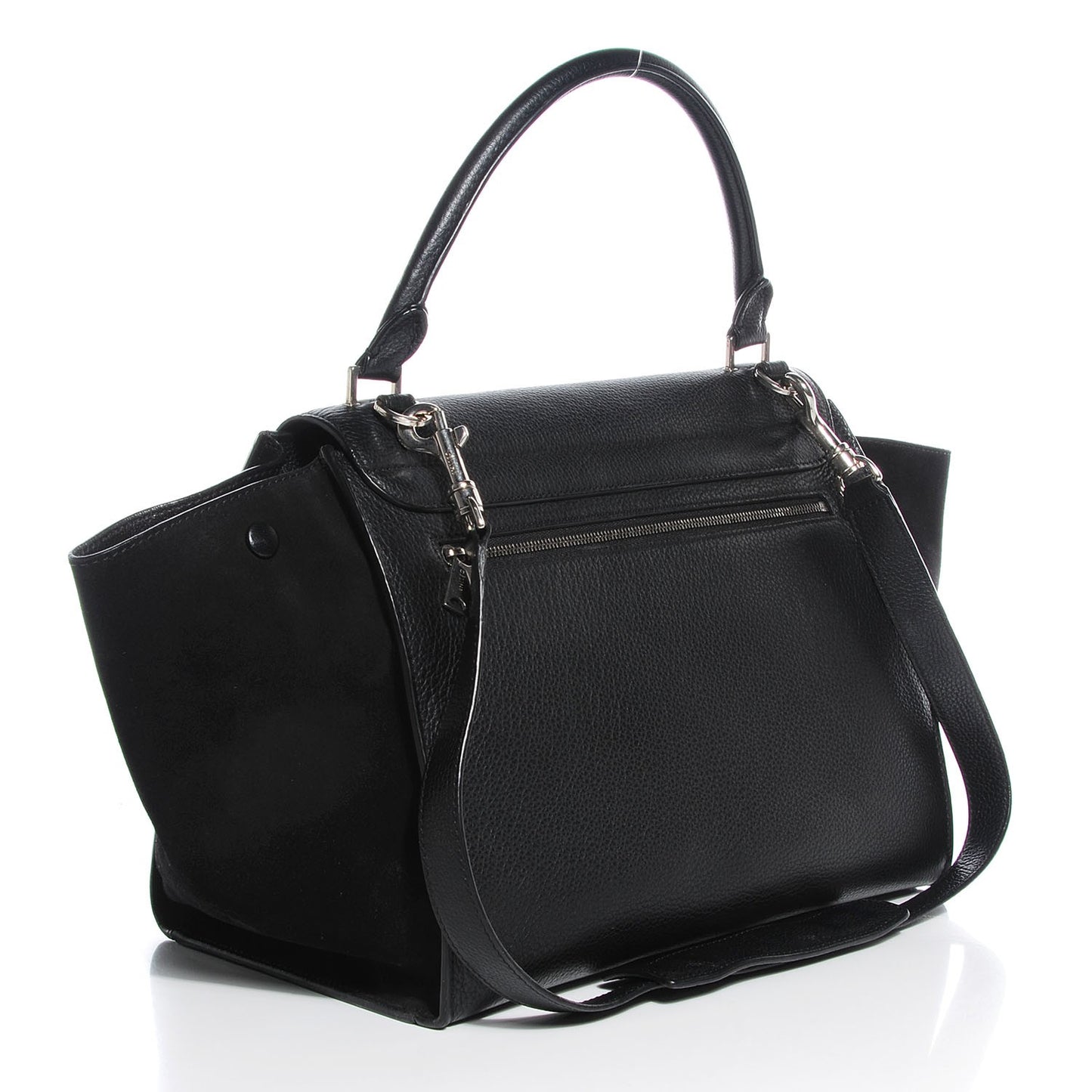 Drummed Calfskin Suede Medium Trapeze Black