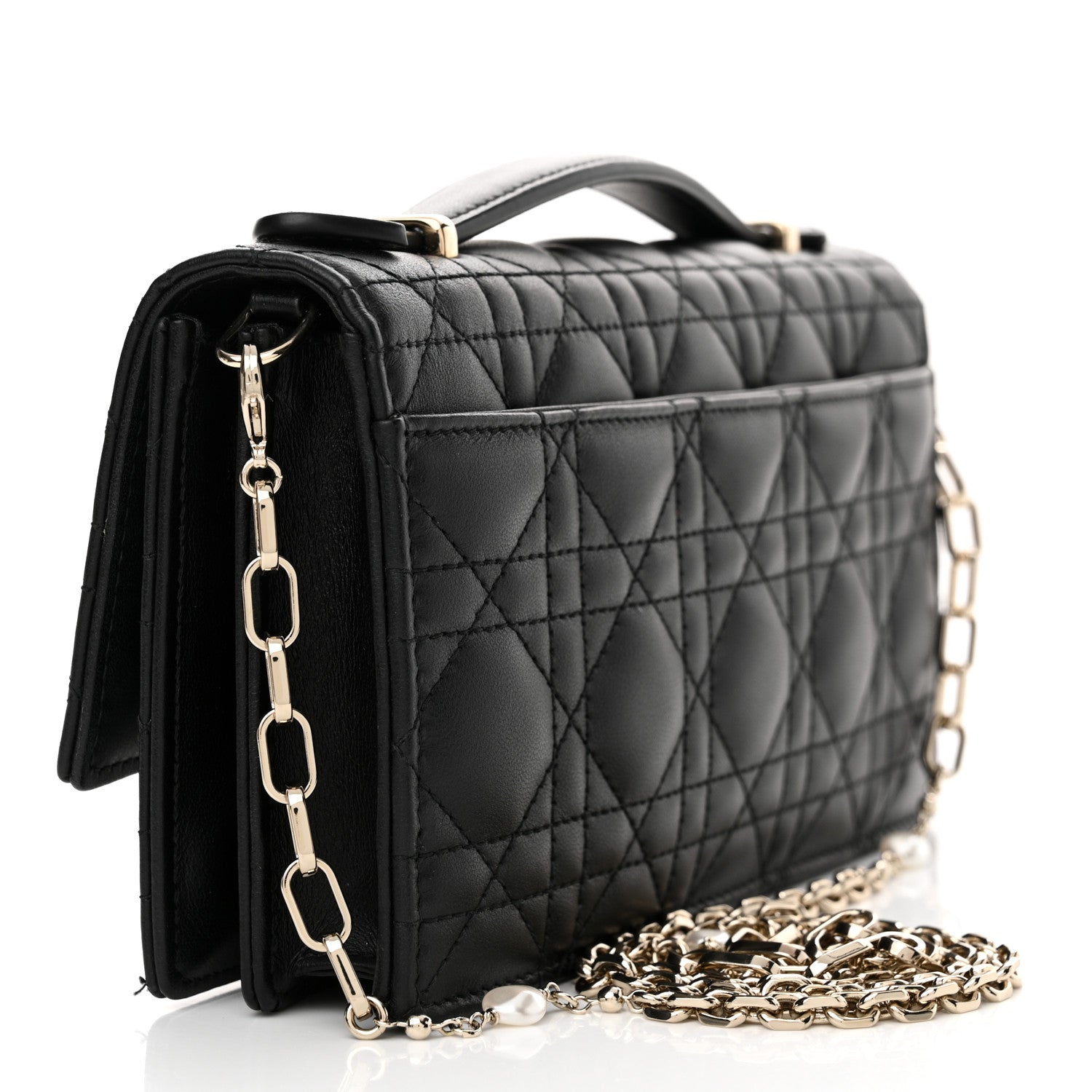 Christian Dior Lambskin Lady Dior Top Handle Clutch Black 1536837