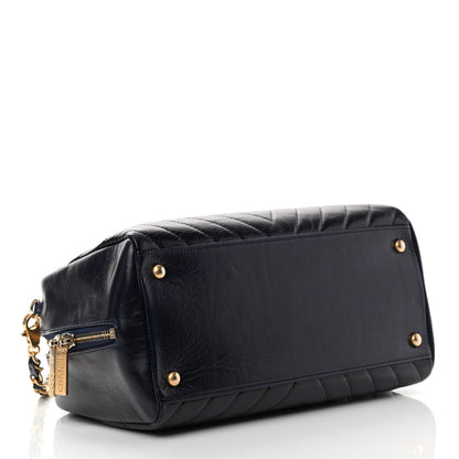 Chanel Glazed Calfskin Chevron Small Bowling Bag Navy 3 of 12