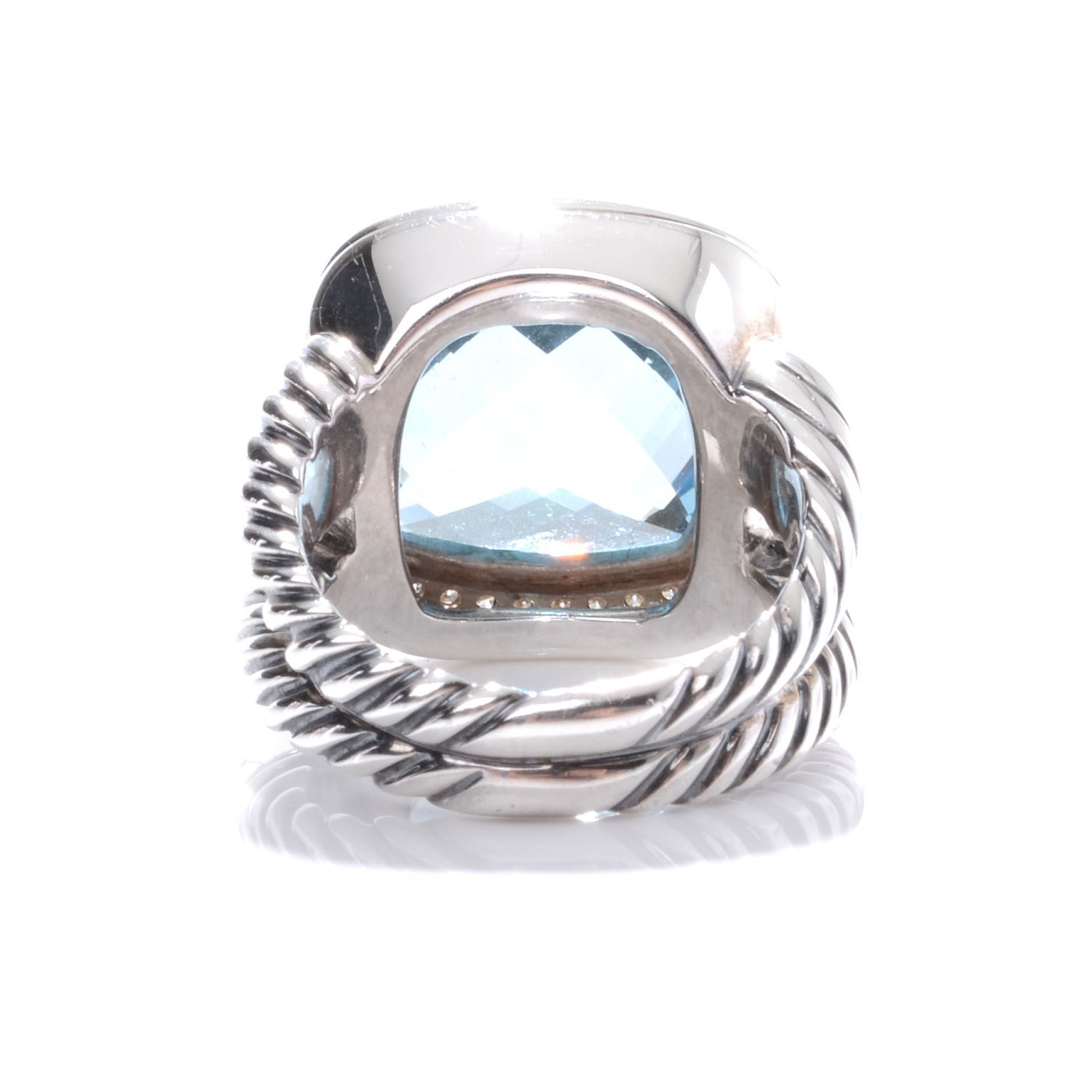 David Yurman Sterling Silver Diamond Blue Topaz 14mm Albion Ring 54 7 3 of 7