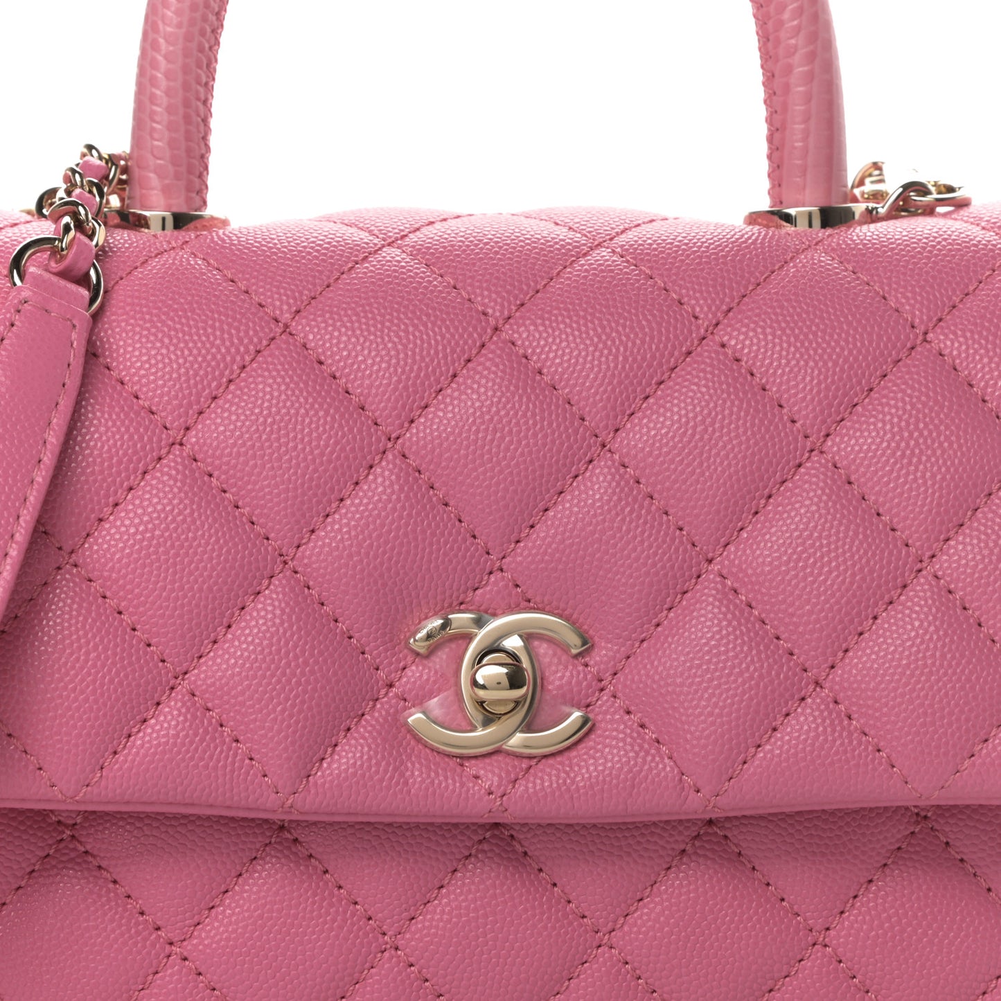 Caviar Lizard Embossed Quilted Mini Coco Handle Flap Pink