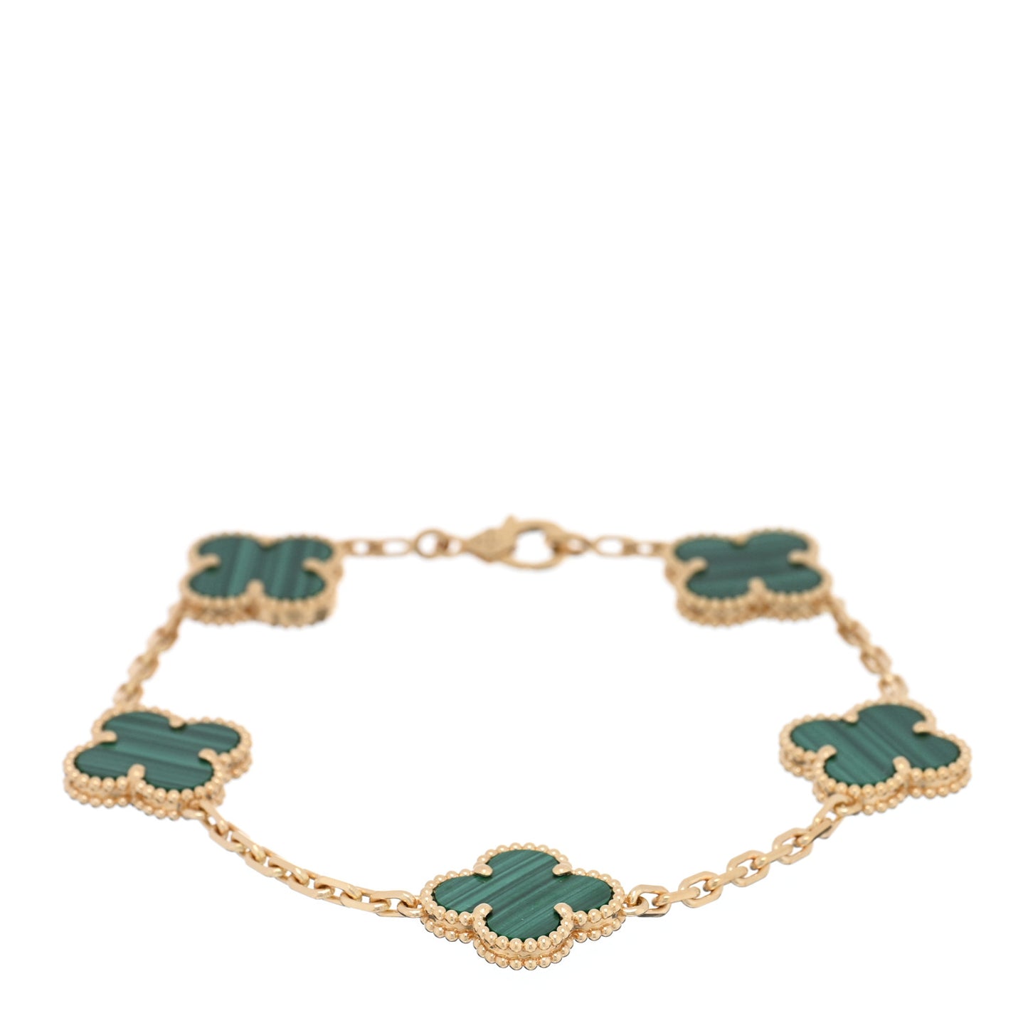 18K Yellow Gold Malachite 5 Motifs Vintage Alhambra Bracelet