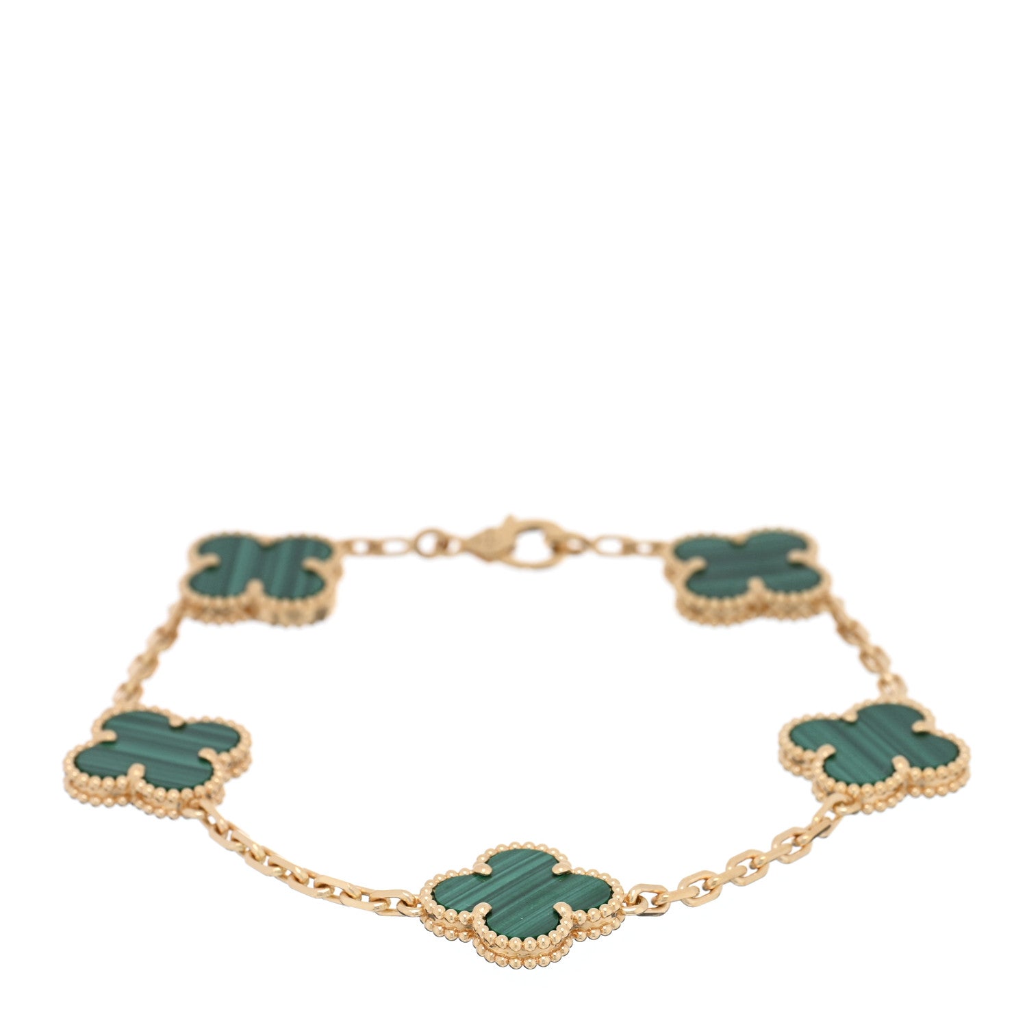 Van Cleef & Arpels 18K Yellow Gold Malachite 5 Motifs Vintage Alhambra Bracelet 1 of 3