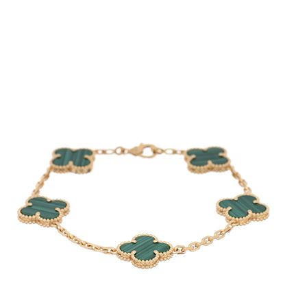 Van Cleef & Arpels 18K Yellow Gold Malachite 5 Motifs Vintage Alhambra Bracelet 1 of 3