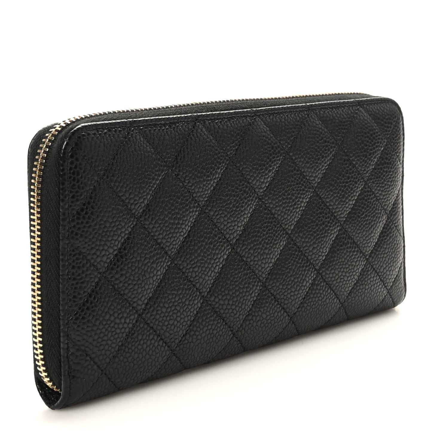 Caviar Quilted Large Gusset Zip Around Wallet Black