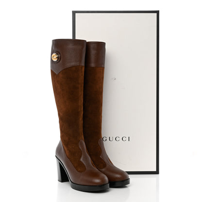 Gucci Austin Calfskin Super Softy Suede Interlocking G Knee High Boots 39 Brown Mahogany 11 of 11