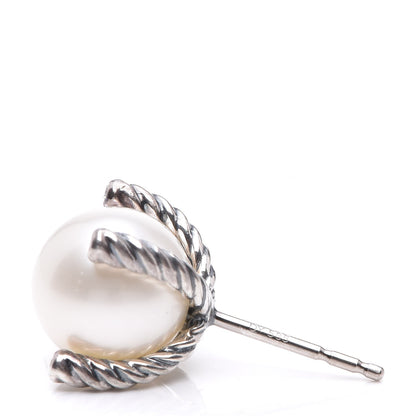 David Yurman Sterling Silver Diamond Pearl 9.5mm Earrings 4 of 4