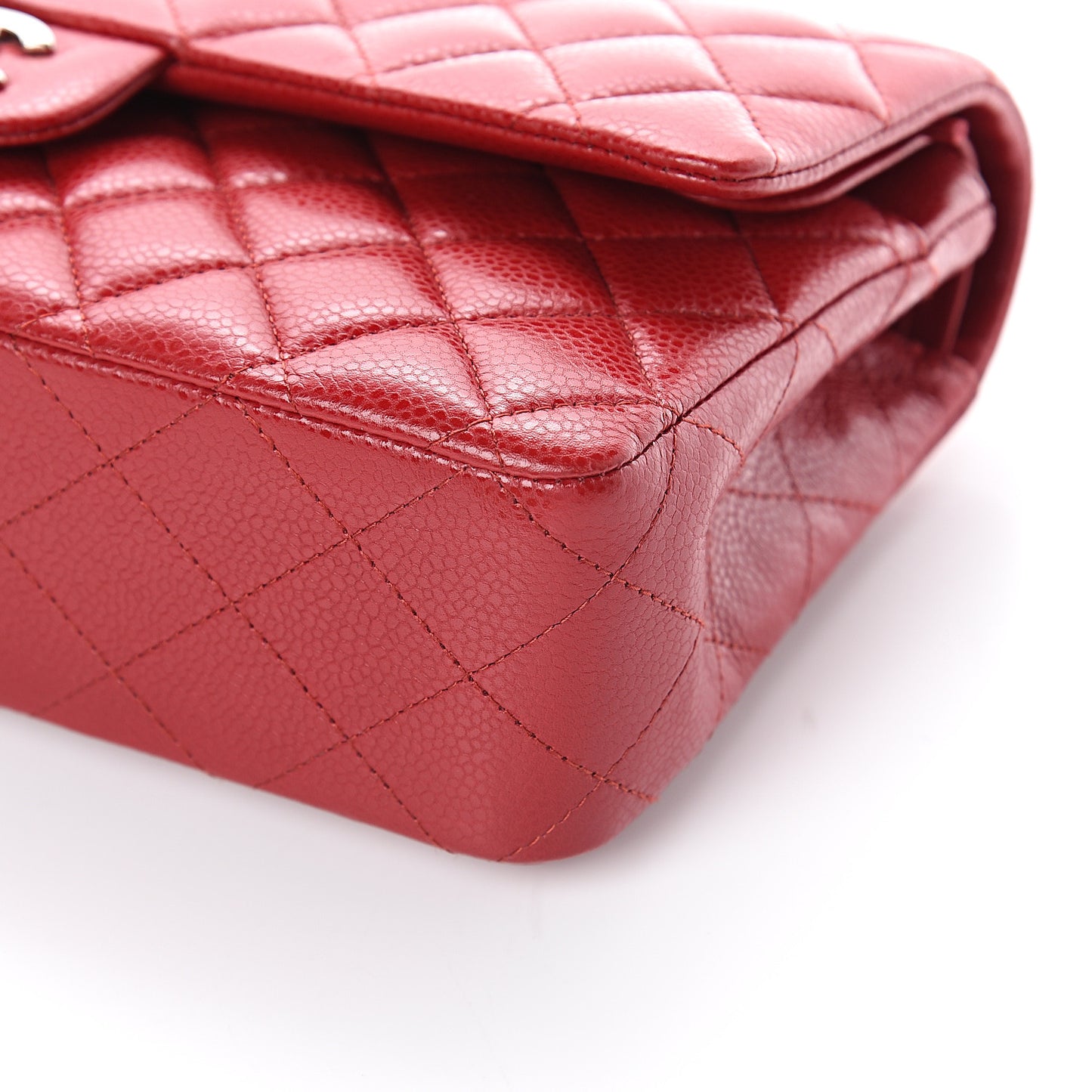 Caviar Quilted Medium Double Flap Red