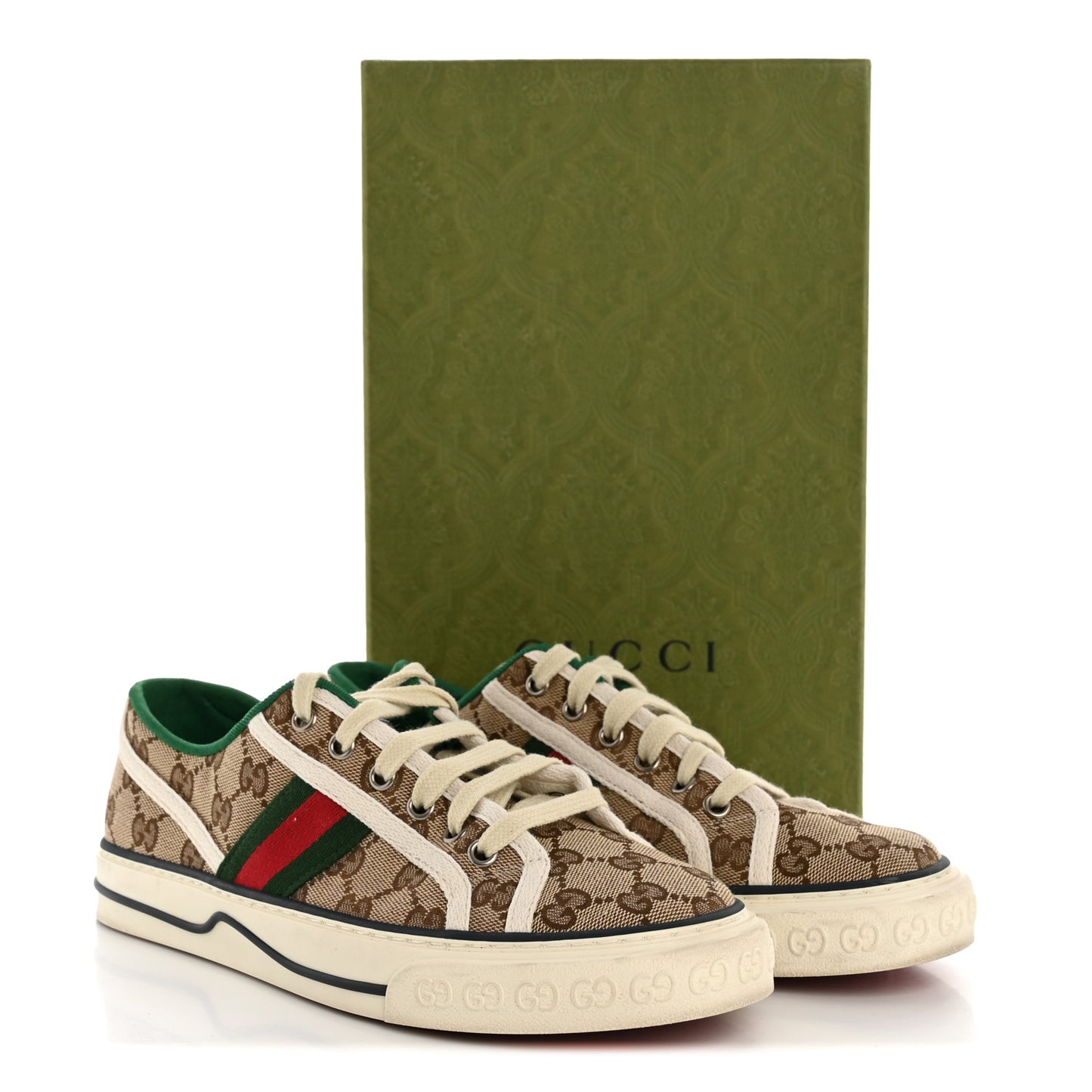GG Monogram Web Womens 1977 Tennis Sneakers 40 Beige Ebony Mystic White
