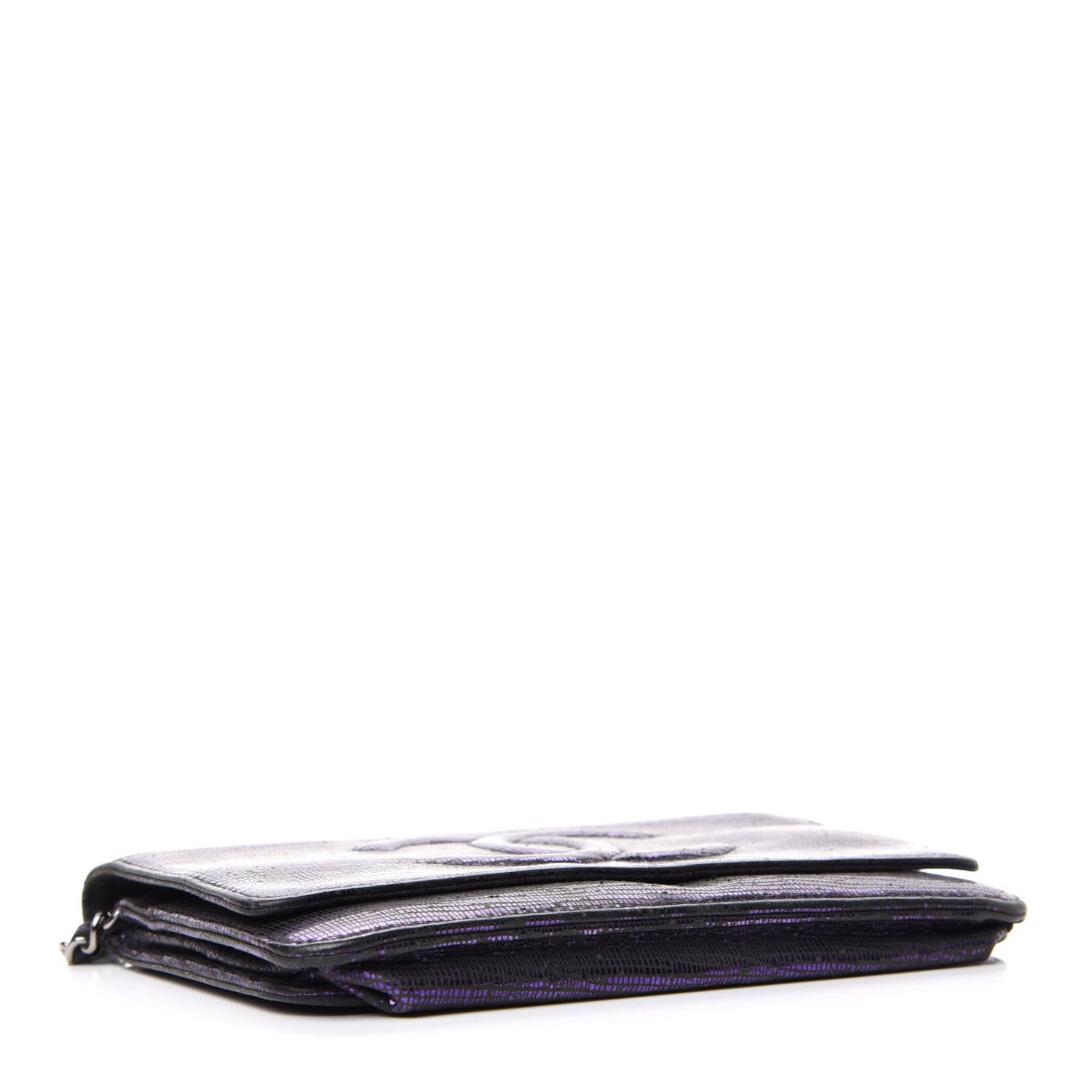 Chanel Iridescent Lizard Embossed Timeless CC Wallet on Chain WOC Purple 4 of 9