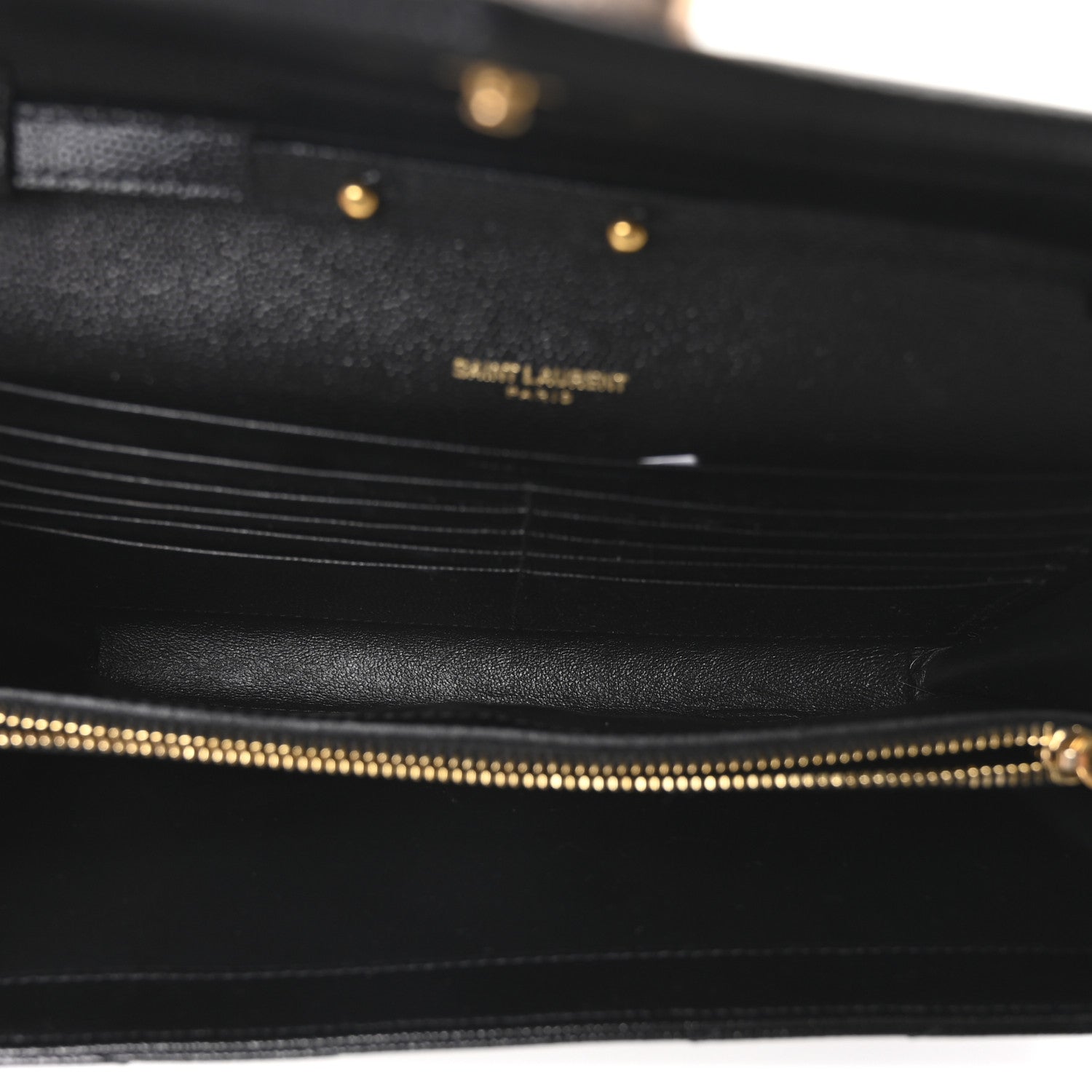 Saint Laurent Grain De Poudre Matelasse Chevron Monogram Chain Wallet Black 5 of 10