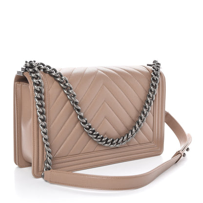 Chanel Caviar Chevron New Medium Boy Flap Dark Beige 3 of 8