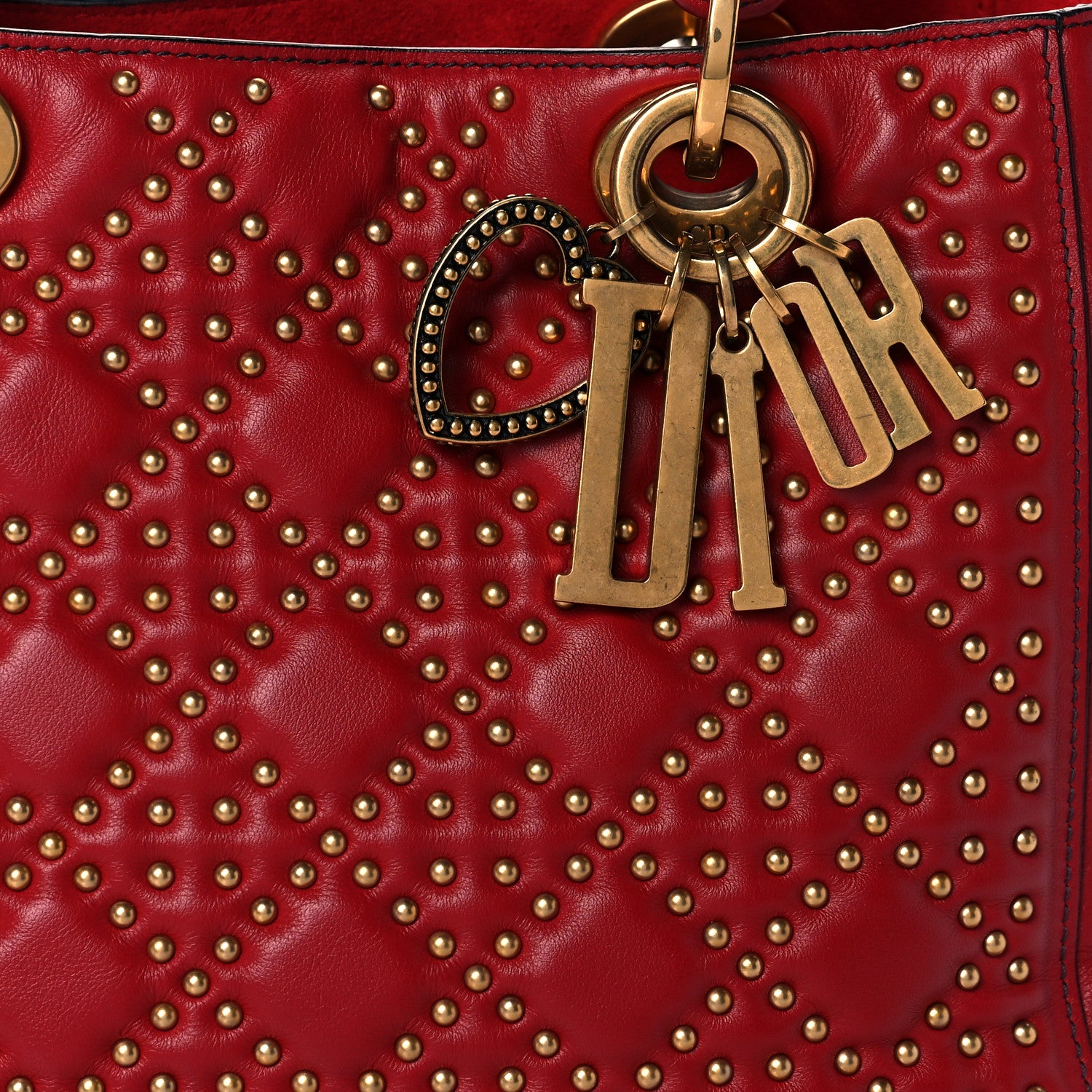 Christian Dior Lambskin Cannage Studded Medium Supple Lady Dior Red 7 of 9