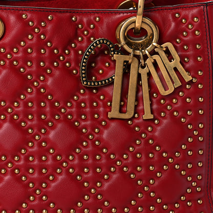 Christian Dior Lambskin Cannage Studded Medium Supple Lady Dior Red 7 of 9