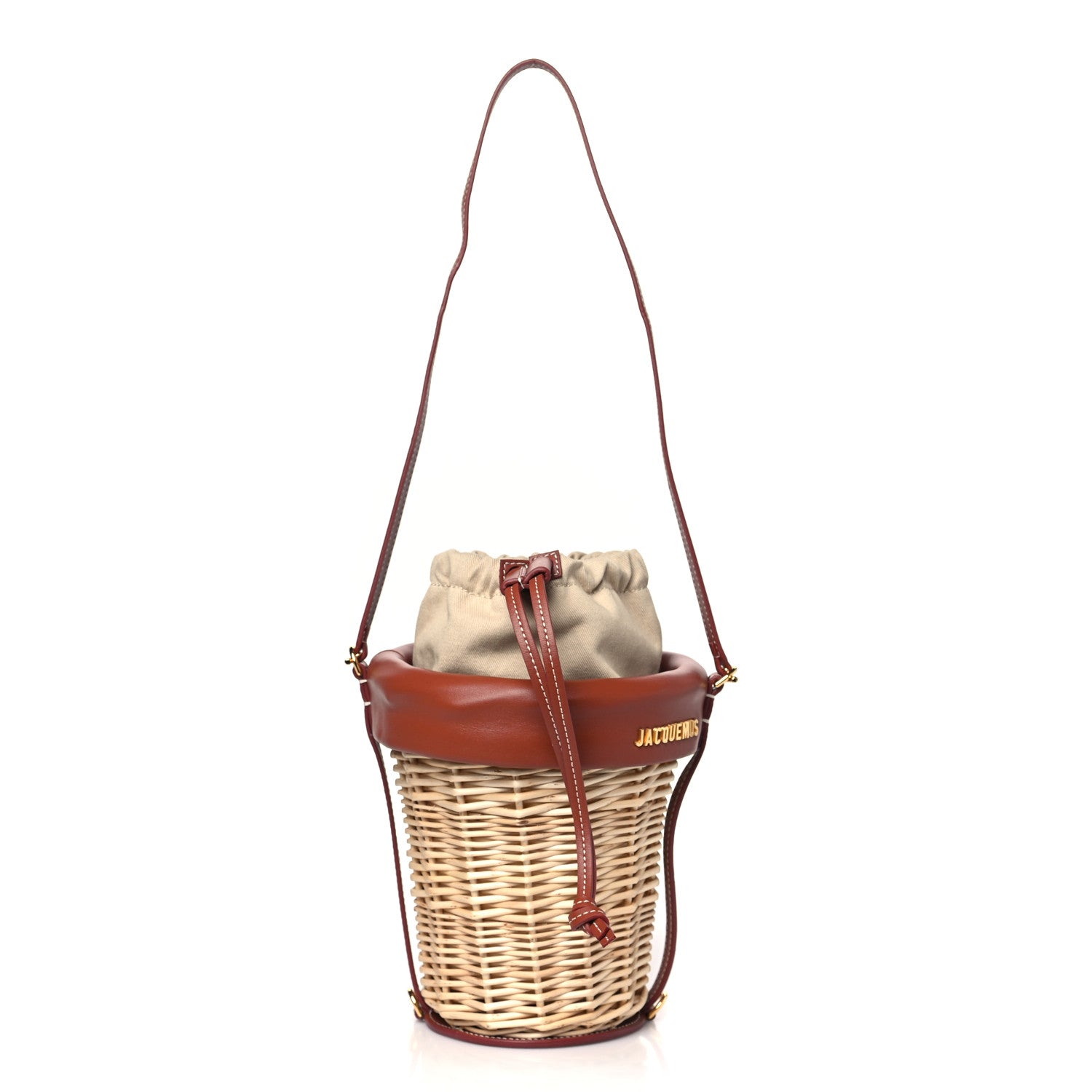 Jacquemus Wicker Calfskin Le Panier Seau Bucket Bag Brown 1 of 8