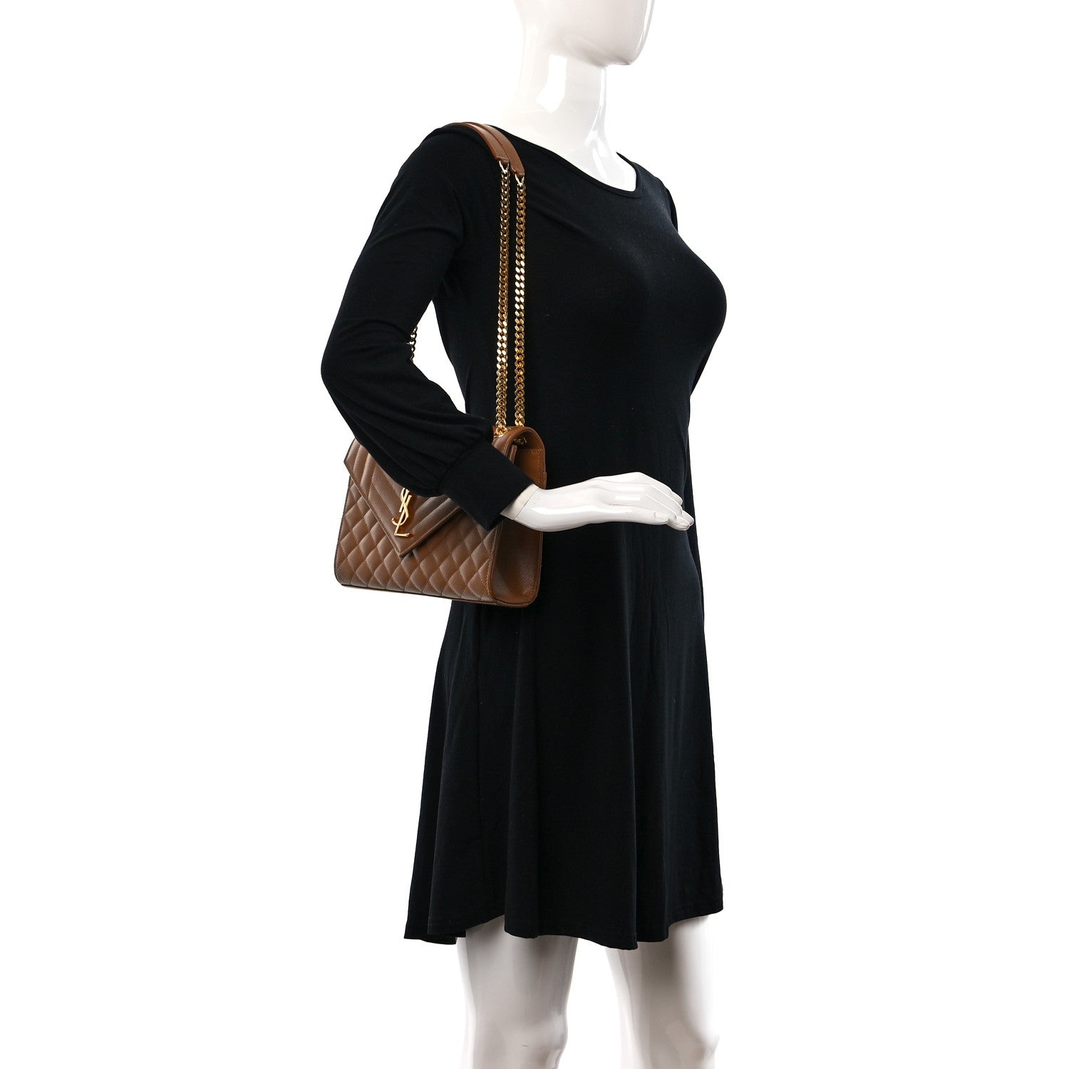 Saint Laurent Grain De Poudre Textured Mixed Matelasse Triquilt Medium Monogram Satchel Tan 2 of 8