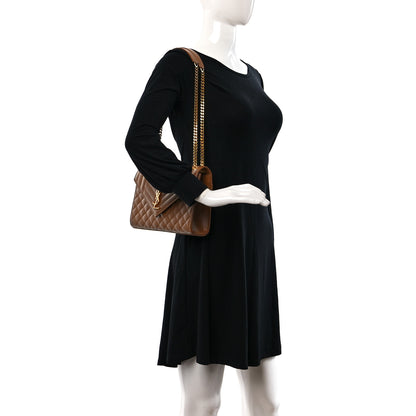 Saint Laurent Grain De Poudre Textured Mixed Matelasse Triquilt Medium Monogram Satchel Tan 2 of 8
