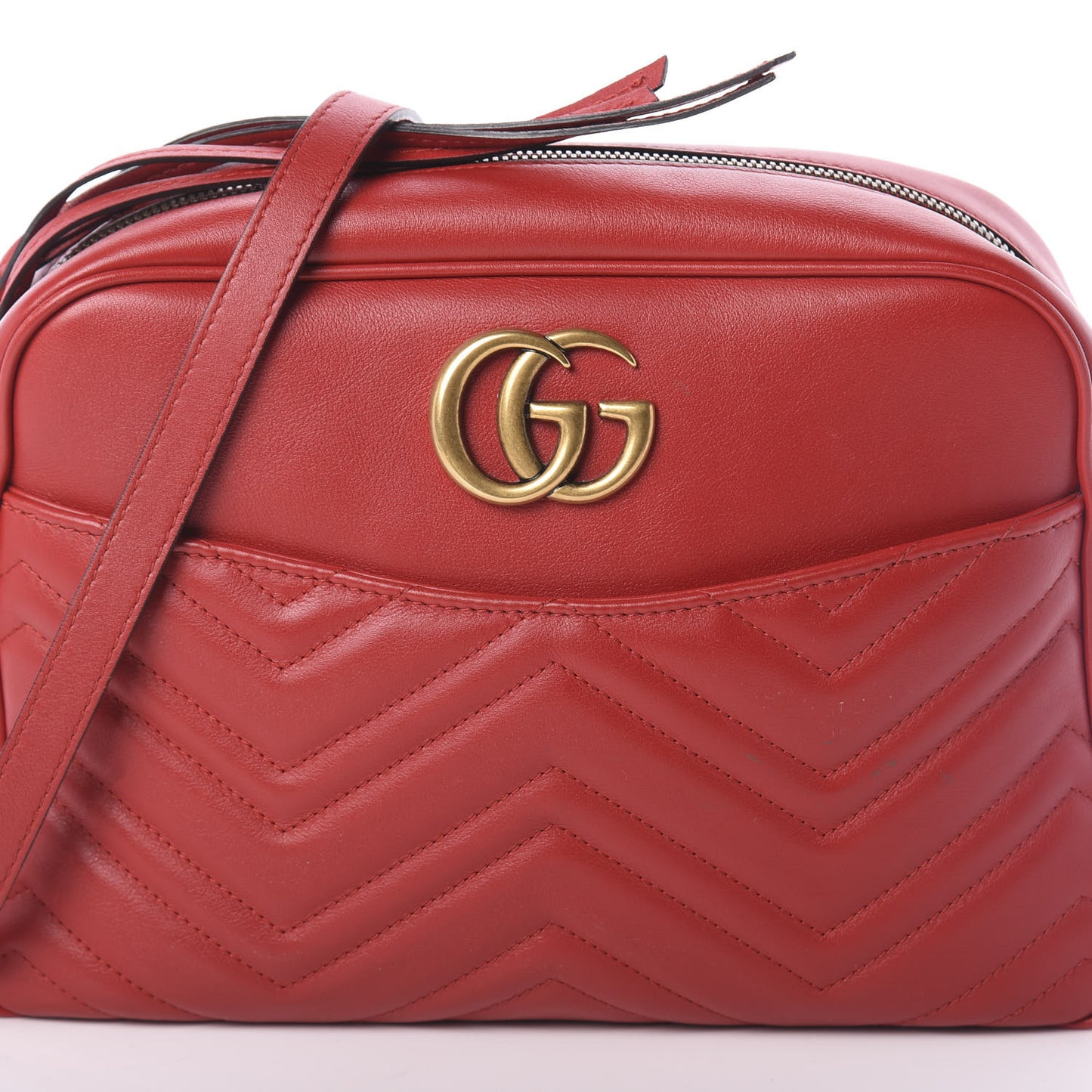 Calfskin Matelasse Medium GG Marmont Chain Shoulder Bag Hibiscus Red