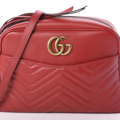 Gucci Calfskin Matelasse Medium GG Marmont Chain Shoulder Bag Hibiscus Red 7 of 9