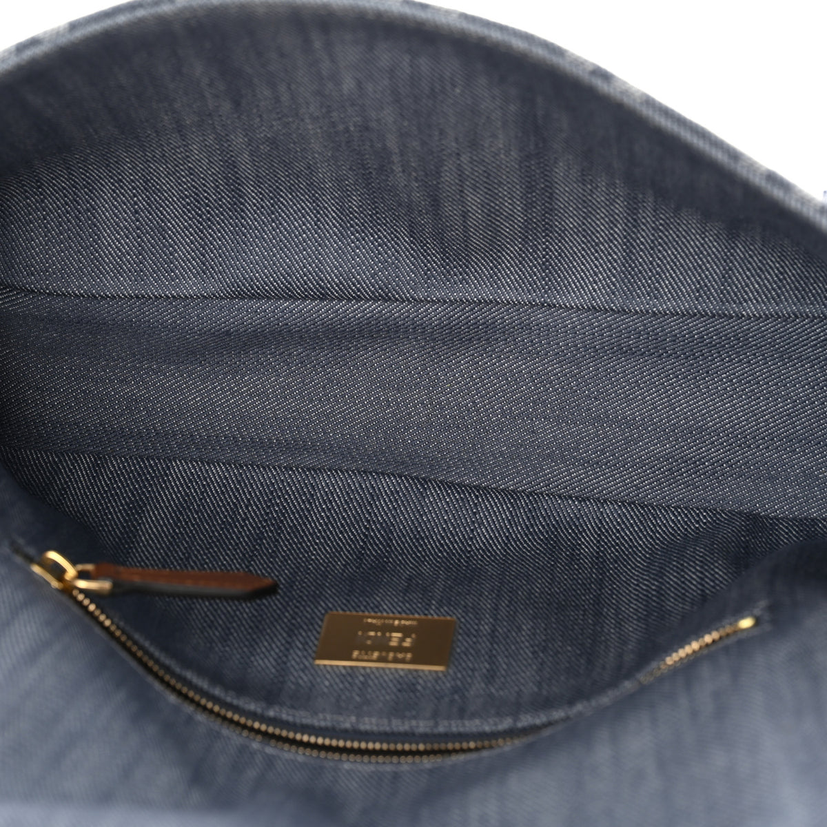 Denim Vitello Fringe FF Embroidered Baguette Myrtle Dark Nut