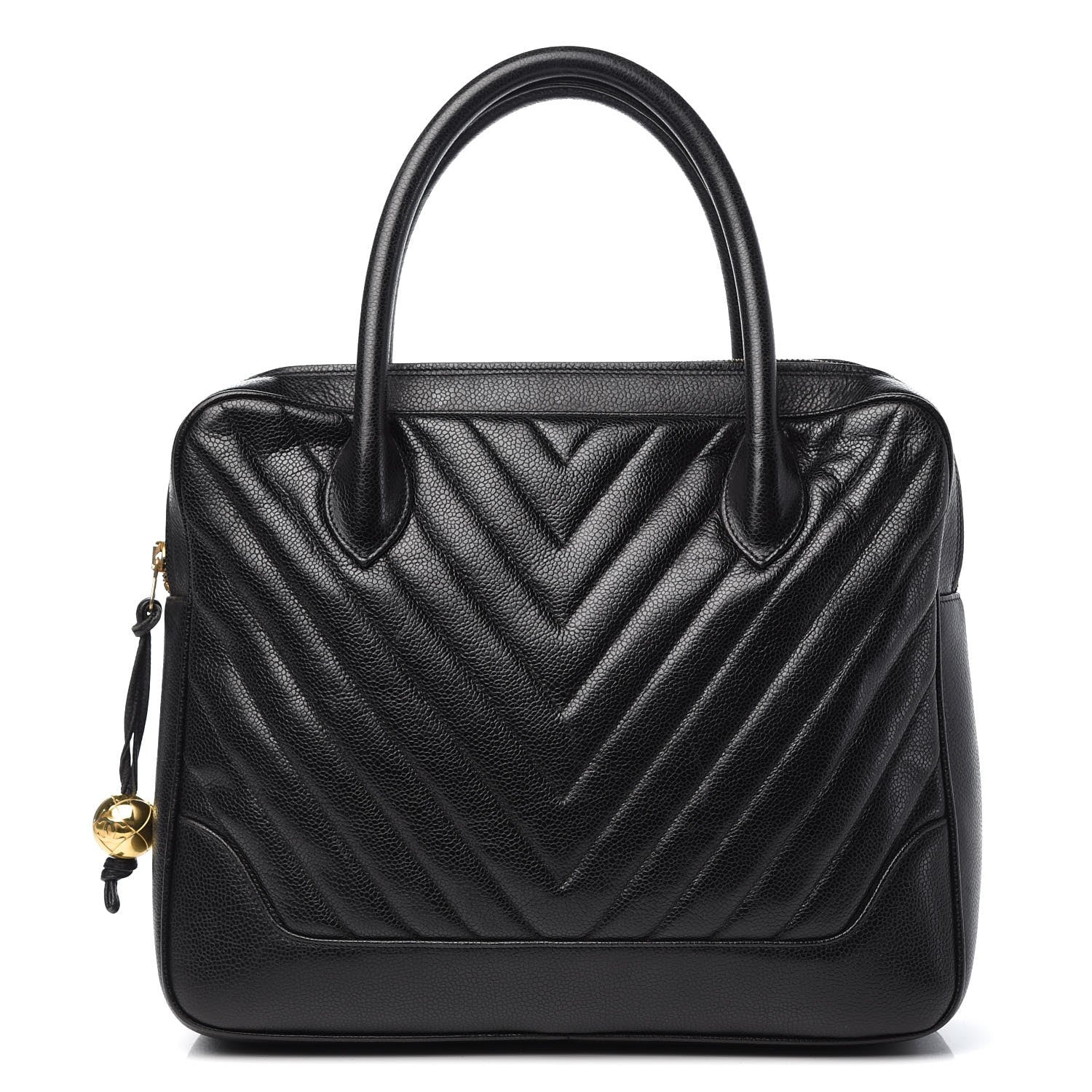 Chanel Caviar Chevron Top Handle Bag Black 1 of 14