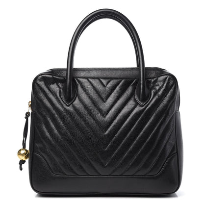 Chanel Caviar Chevron Top Handle Bag Black 1 of 14