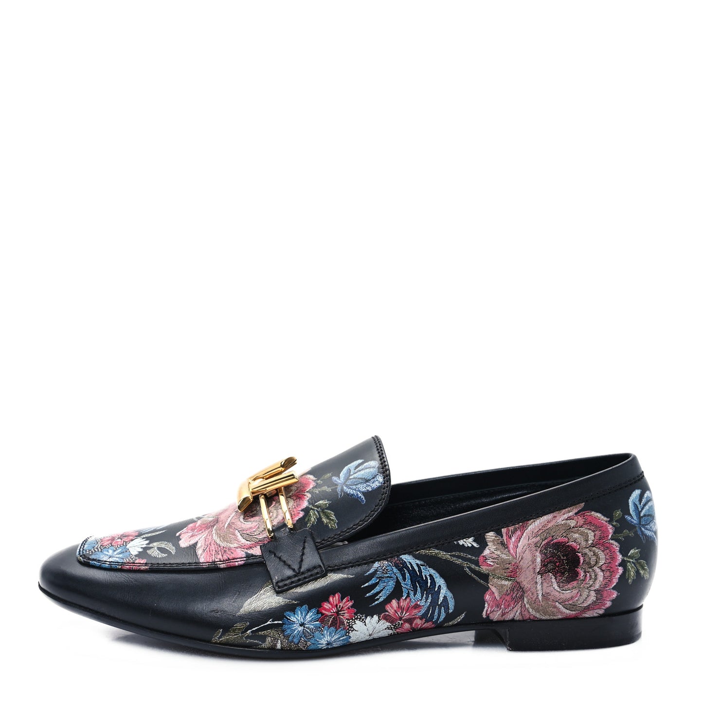 Calfskin Flowers Upper Case Flat Loafer 36 Black Multicolor