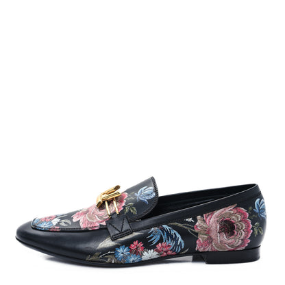 Louis Vuitton Calfskin Flowers Upper Case Flat Loafer 36 Black Multicolor 1 of 9