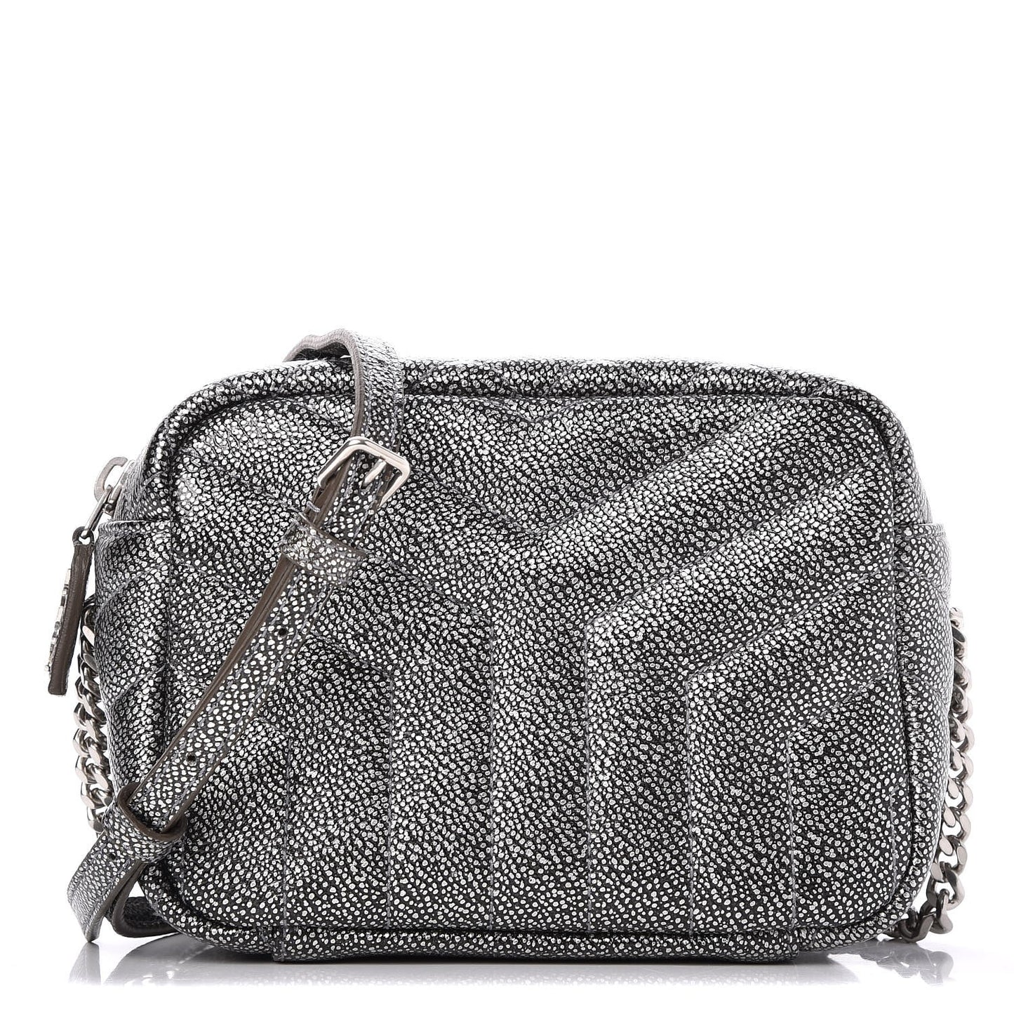 Metallic Grain De Poudre Y Quilted Monogram Mini Loulou Camera Bag Gun Metal