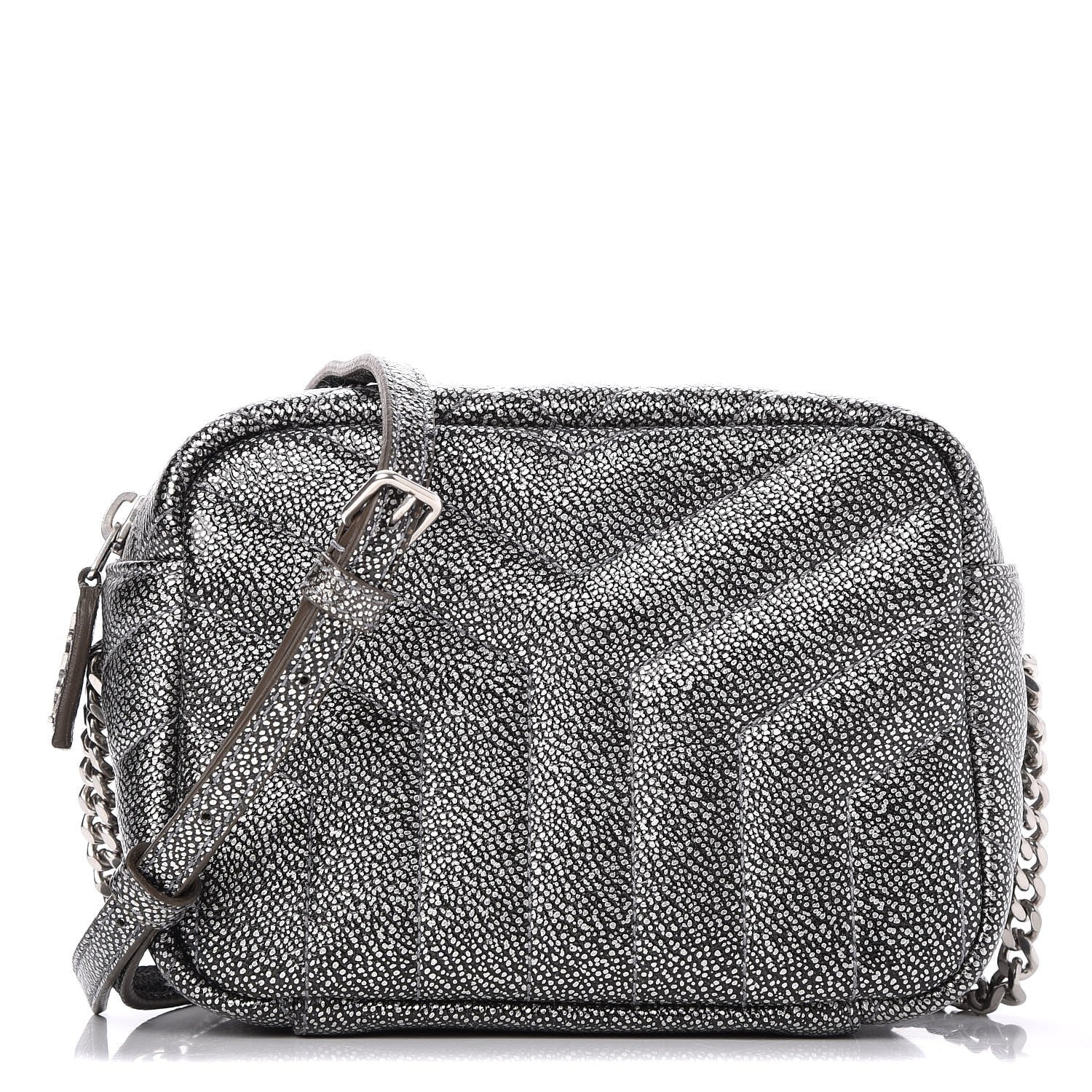 Saint Laurent Metallic Grain De Poudre Y Quilted Monogram Mini Loulou Camera Bag Gun Metal 1 of 8