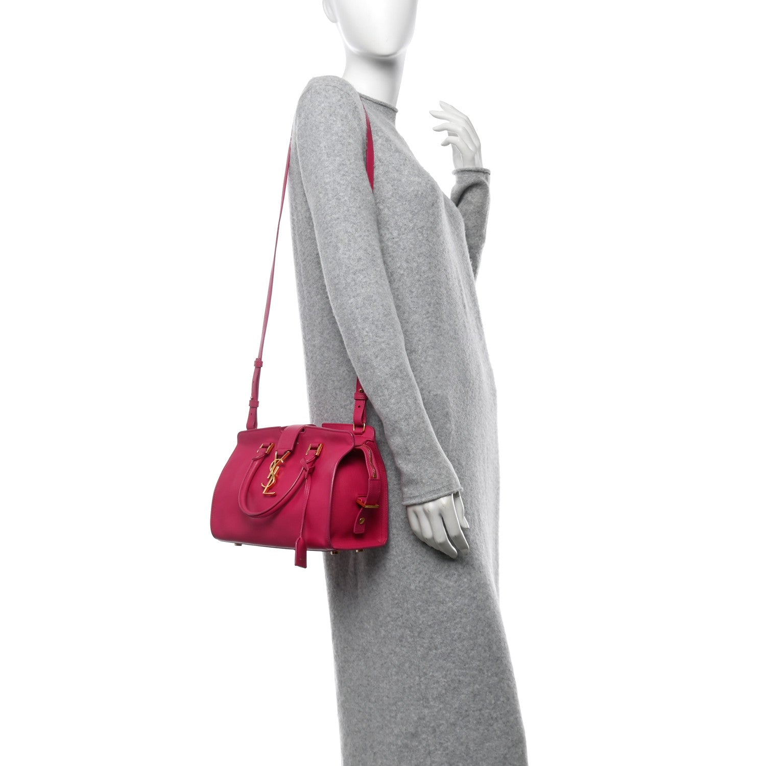 Saint Laurent Calfskin Small Monogram Cabas Fuchsia 2 of 15