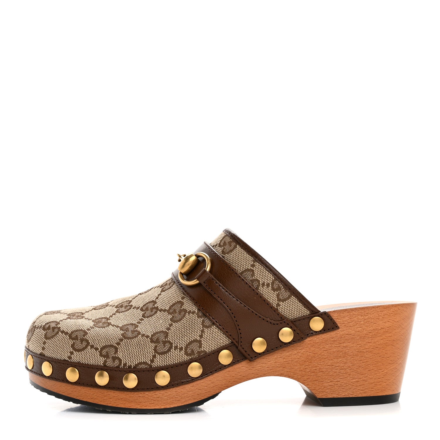 Gucci Monogram Goatskin Horsebit Clog Mules 37 Beige Ebony Brown Sugar 1 of 10